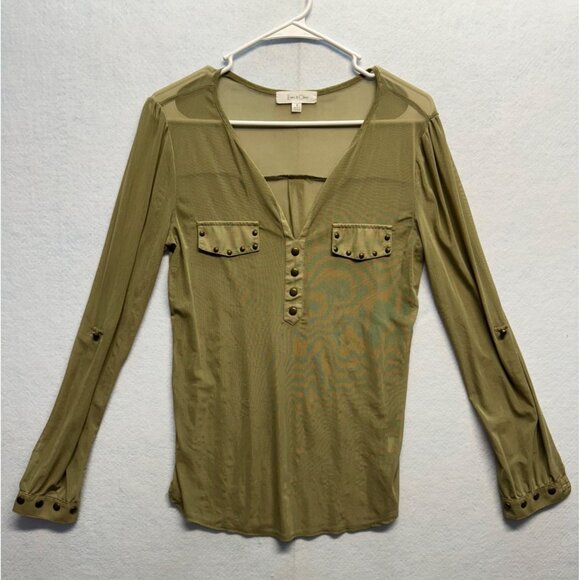 Eden & Olivia Womens Olive Long Sleeve Button Down Blouse Top Size Small - Picture 1 of 7